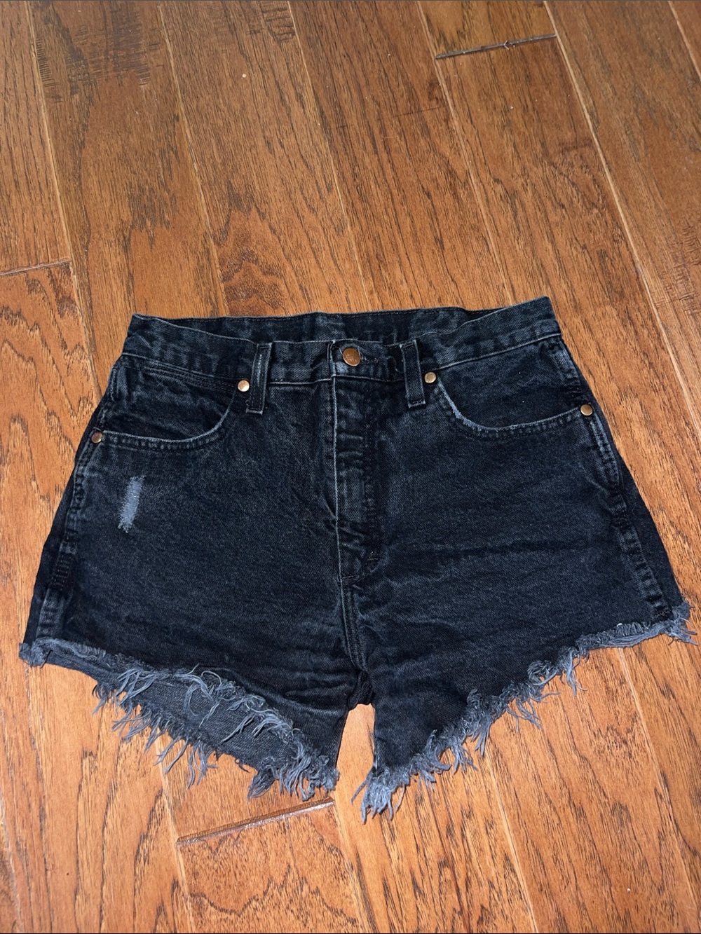 Wrangler Black High-Waist Frayed Denim Shorts